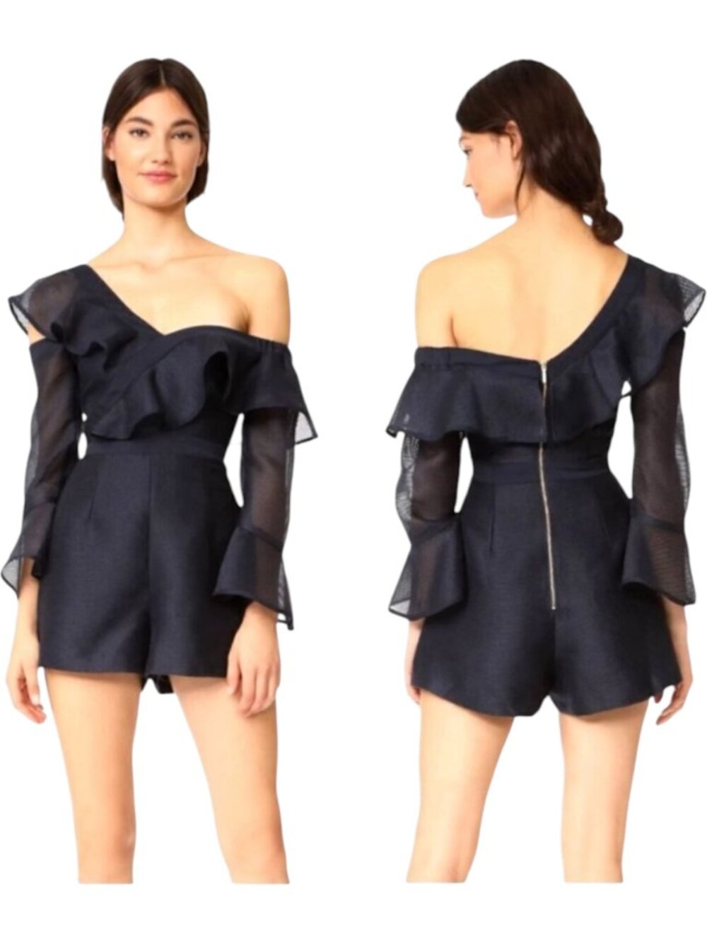 Keepsake Romper Women Medium NWT Navy Blue Bell‎ Sleeve Flashing Light Playsuit